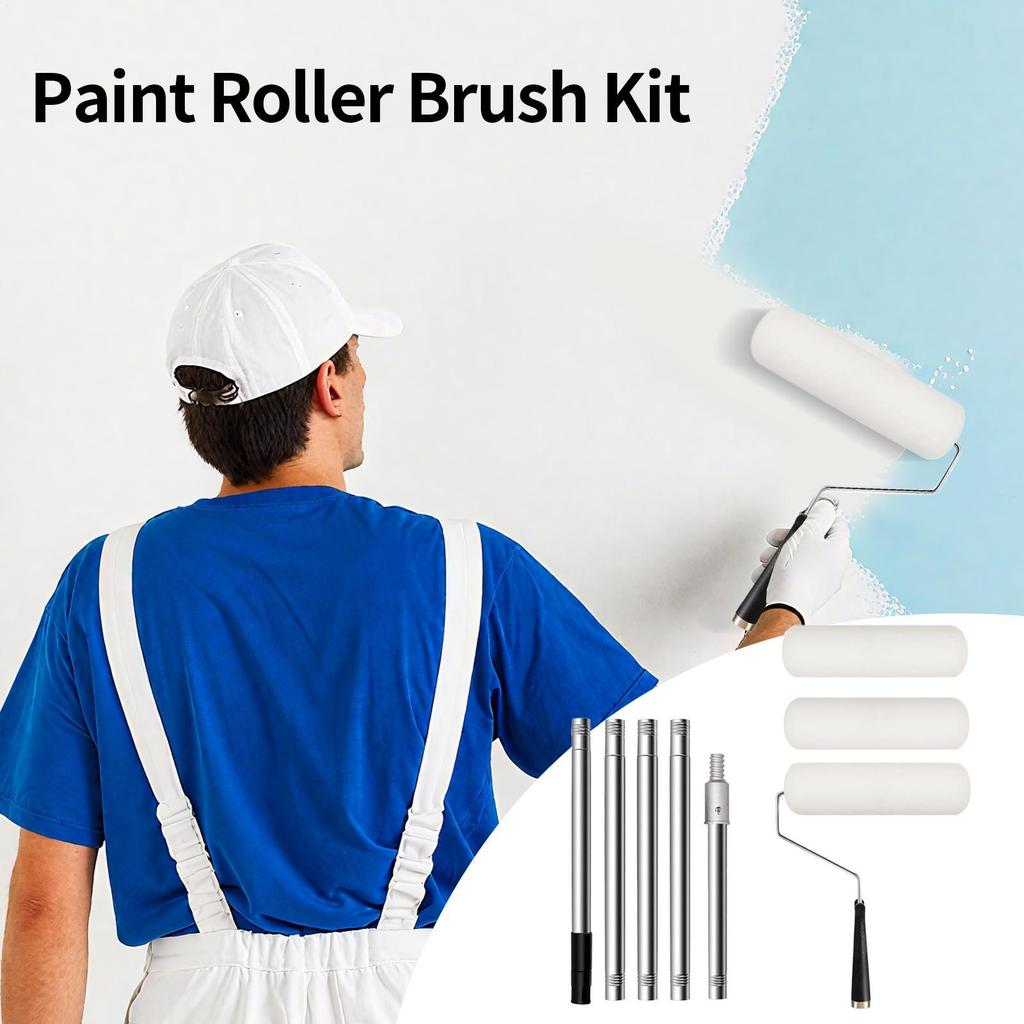 Paint Roller Kit Paint Roller Brush Wall Painting Supplies 9 Inch Extendable Pole Tool Set For Oil Latex Stains Home Improvement