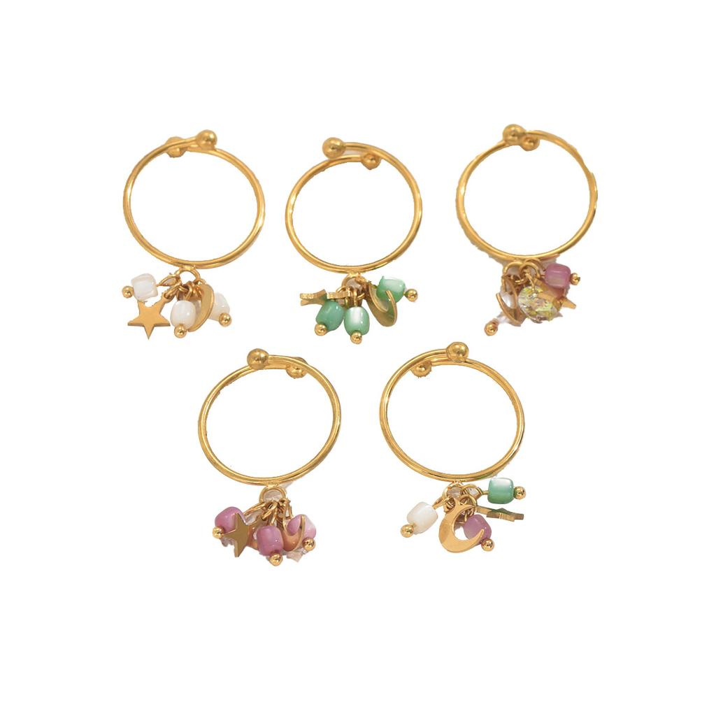Geometric Wind Women's Ring Personalized Inlaid Rice Bead Design Star Moon Open Ring Versatile Index Finger Ring