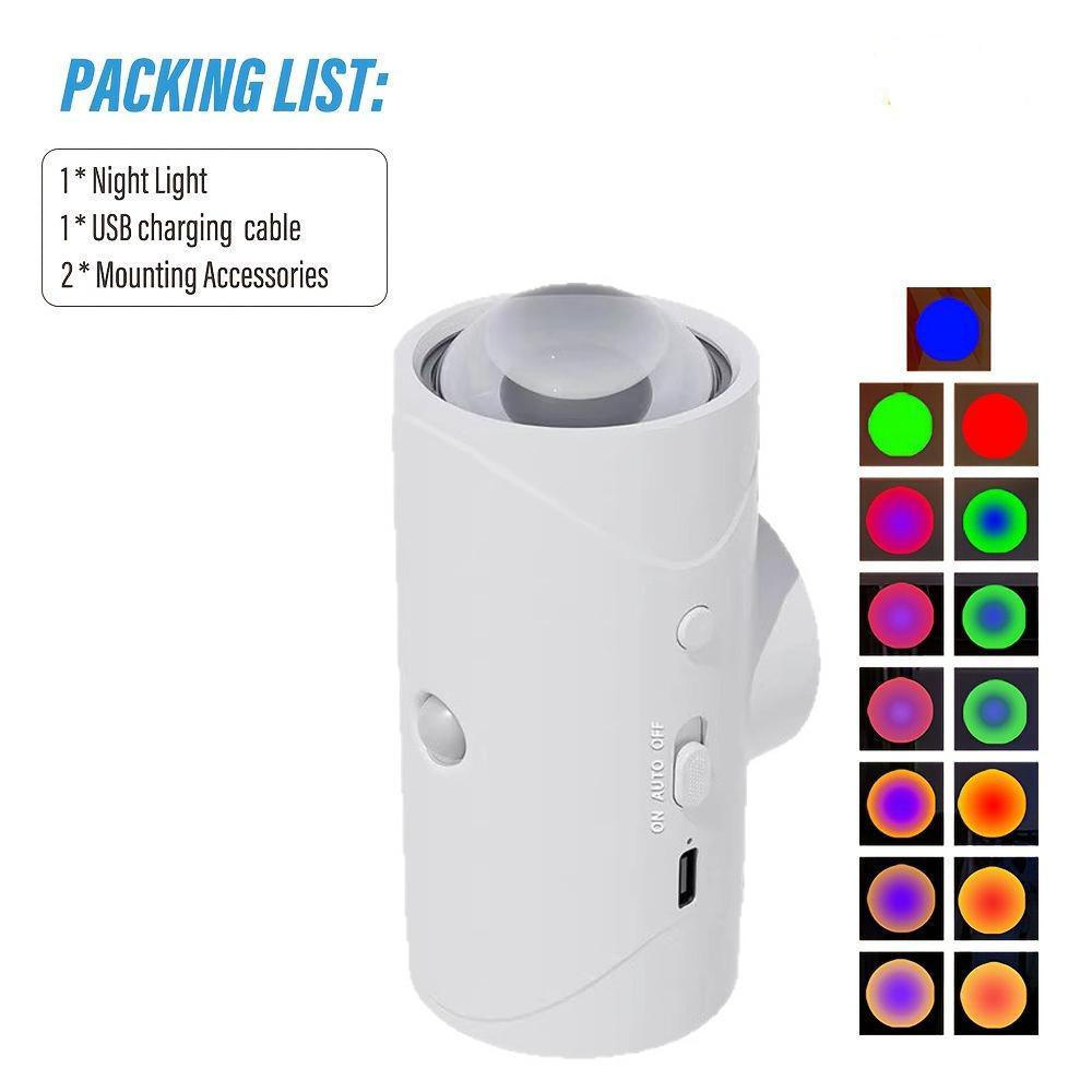 RGB Gradient LED Night Light with Motion Sensor Wall Lamp Rechargeable Ambient Dimmable Indoor Lights Magnetic Step Lighting