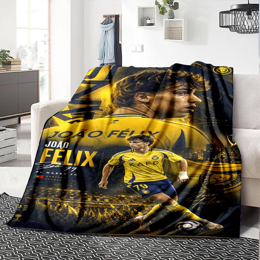 Joao Felix Al Nassr FC Football Player Print Flannel Blanket Soft Warm Throw Blanket for Sofa Bed Living Room