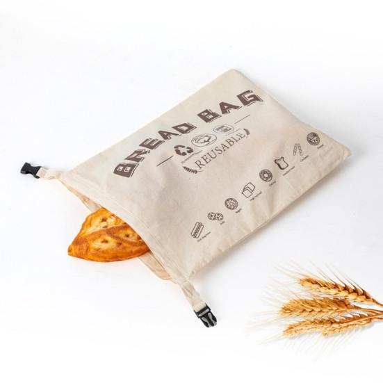 Cotton Bread Bag with TPU Lining And Buckle Design Storage Bag Keeps Bread Fresh Longer Reusable Keeper Bag for Store