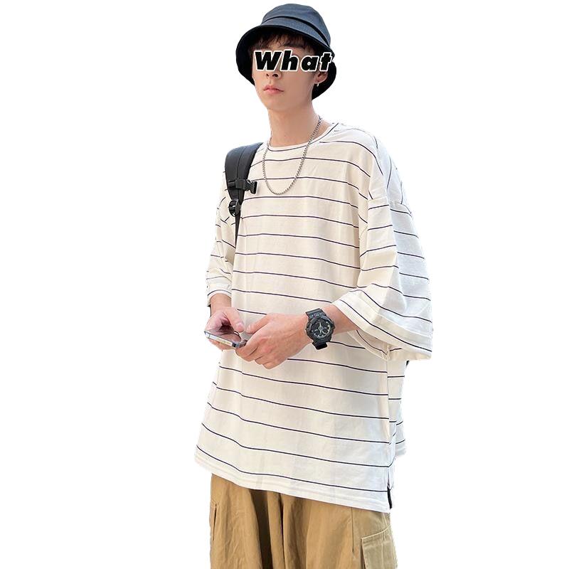 Pánské volné pruhované tričko s krátkým rukávem ve velkých velikostech, pětibodové rukávy, Ins, tukové, pánské tričko s netopýřími rukávy, oblečení pro páry, studentské BF