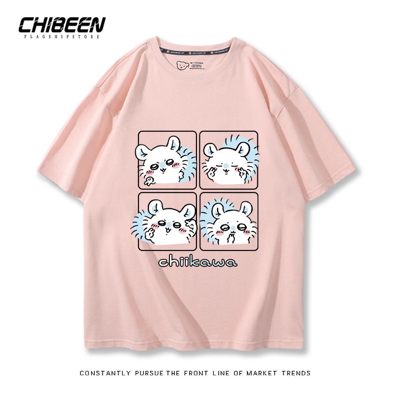 Chiikawa Cute Four-cell Pattern T-shirt Summer High Quality 100% Cotton T-shirt Casual Comfortable Loose Men's T-shirt