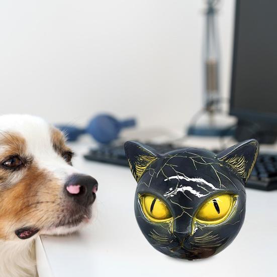 Cat Head Figurine Black Cat Stone Hand-Carved Healing Stone Resin