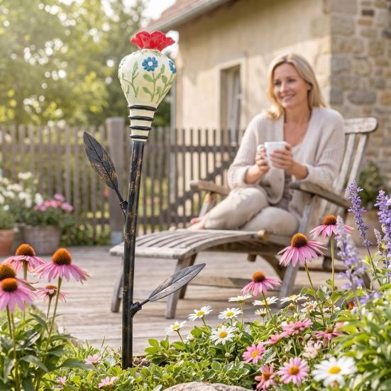 Hummingbird Feeder Garden Stakes Stakes, Vintage Flower Bird Nectar Feeders, Resin Wildlife Feeding Station Outdoor Feeders for Yard Patio Decor Small