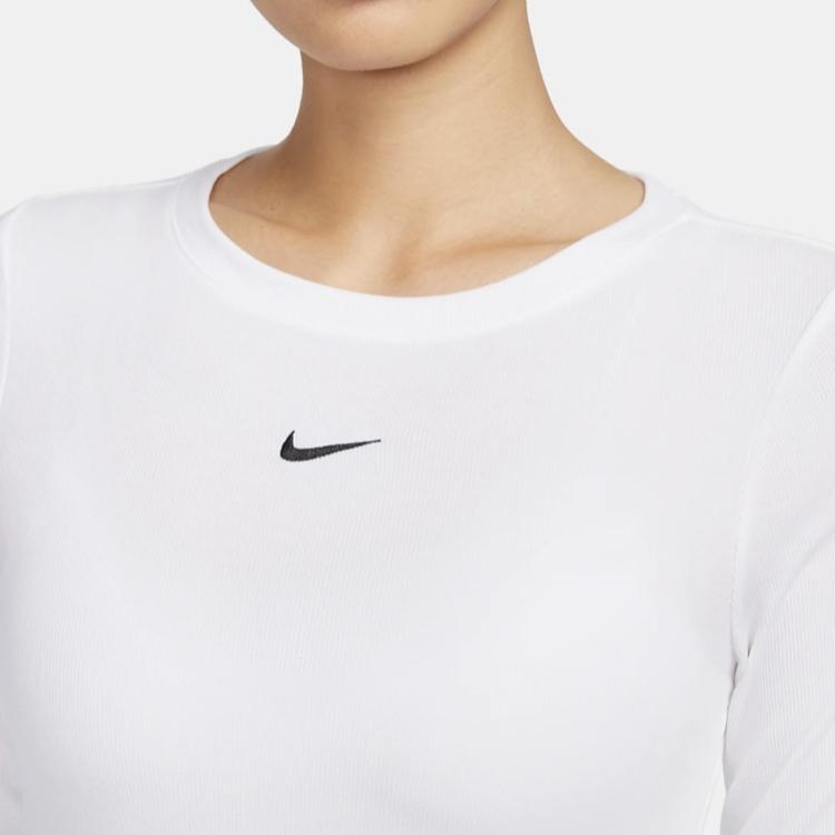 Nike Solid Color Casual Crew Neck Pullover Long Sleeve T-Shirt Women Tops White FB8718-100
