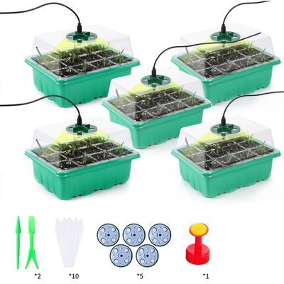 5-teiliges Sämlingstablett mit LED-Wachstumslichtern, Pflanzensamen-Startertablett-Kit, Gewächshaus-Anbautabletts mit