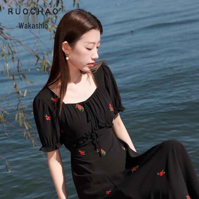 Sancai Plus Size French Square Neck Embroidered A-line Dress M