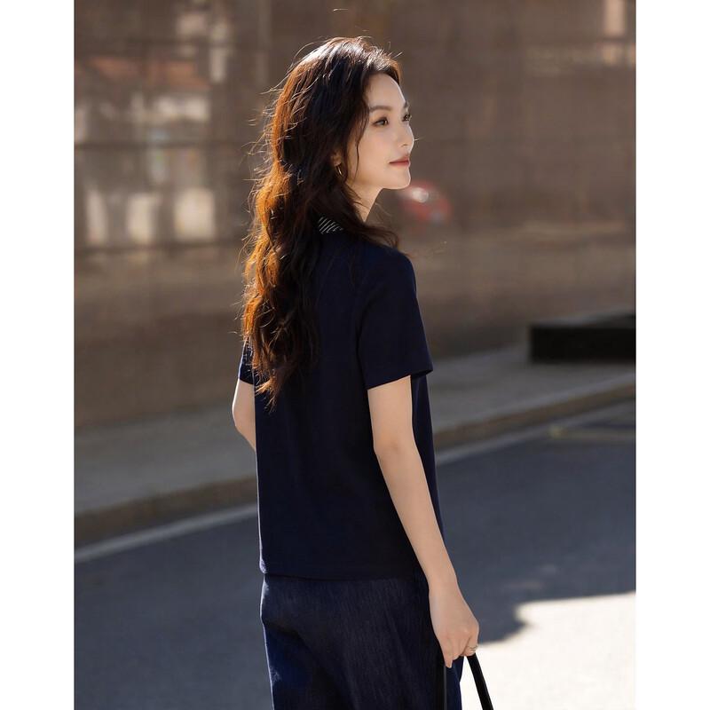 Demana Women's Striped Ribbed Tie-Neck T-Shirt
