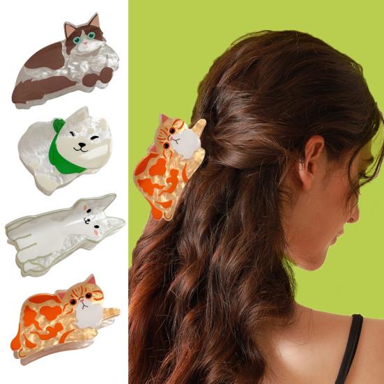 Women Hair Clip Cartoon Cat Dog Shape Hair Claw Anti-slip Teeth Large Size Back Head Shark Hair Claw Hair Accessories
