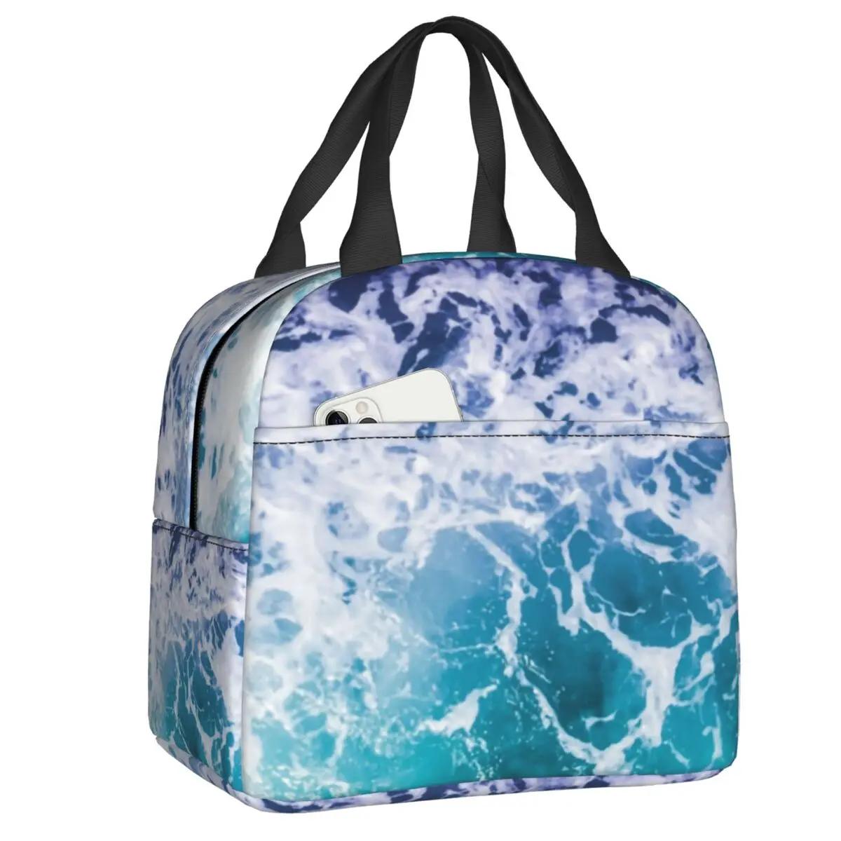 

Волны японский темно-синий термоизолированный ланч-бокс женский японский узор Харадзюку портативный ланч-бокс для хранения еды 22x20x13CM синий