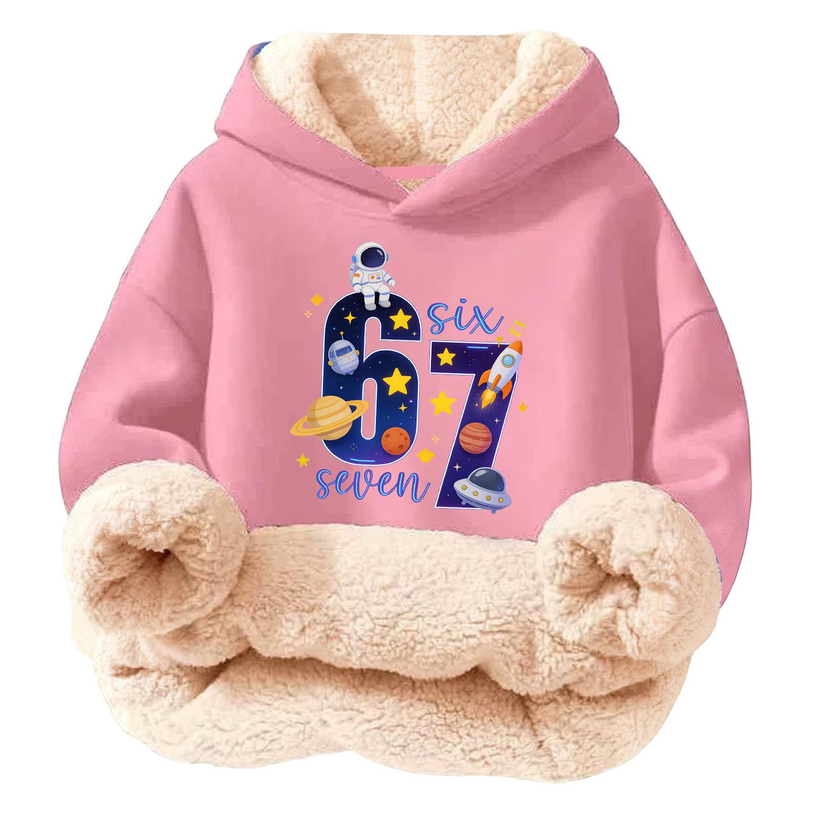 

Children s Fashionable Printing Casual Fleece Hooded Loose Fit Hoodie Without Pockets 160 рожевий