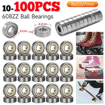 10-100Pcs 608ZZ Ball Bearings Carbon Steel Double Shielded Miniature Deep Groove Skateboard Ball Bearings 8mm X 22mm X 7mm