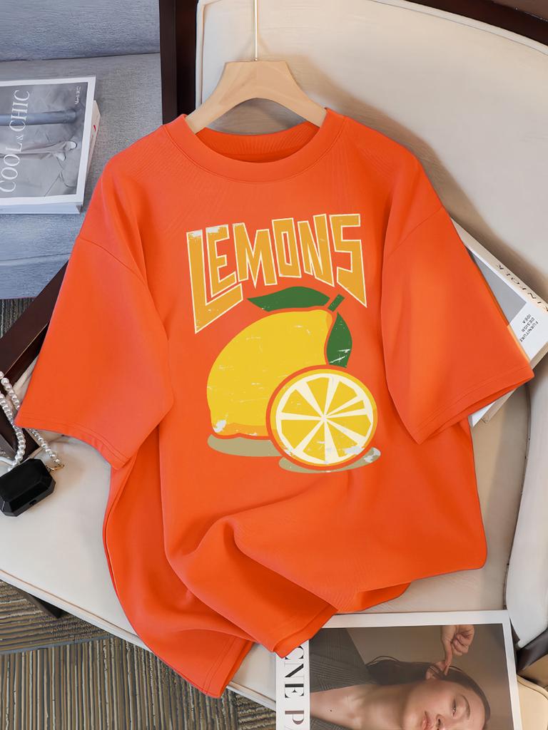 Fresh Lemon Fruit Prints Women Tee Shirt Casual Oversized T-Shirts Breathable Cotton Short Sleeve Comfortable O-Neck Tops