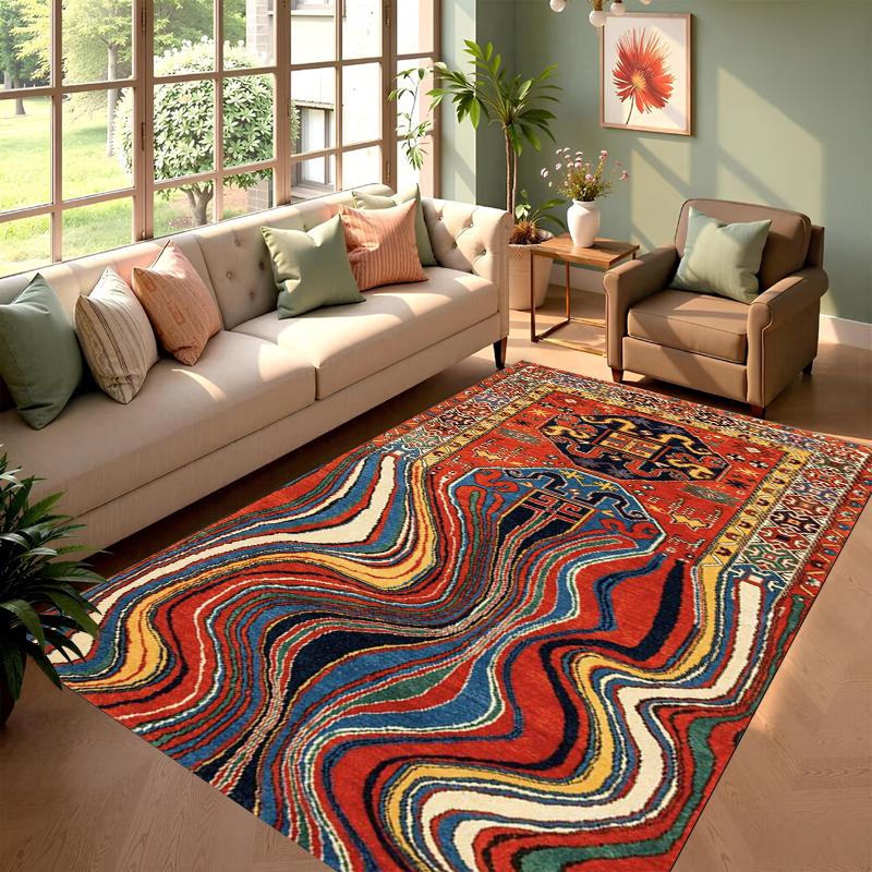 

Vintage Persian Wavy Stripe Print Non-Slip Area Rug Washable Absorbent Living Room Rug for Home Bedroom Kitchen Bathroom Decor 40X60CM