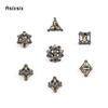 7 Pcs Black Yellow Skull Head Metal Dice Hollow Metal Polyhedral Dice Set Suitable for Role-Playing RPG  Board Game Card Game