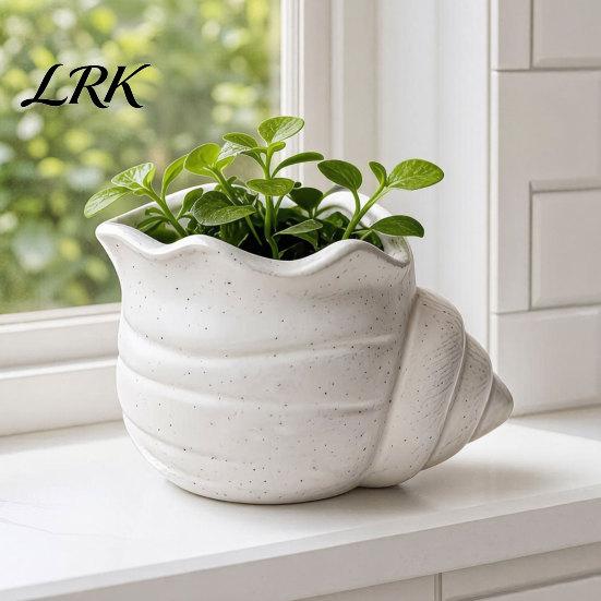 3D Printed Flowerpot Conch Flower Pot, Moisture-Resistant Mini Planter with Wavy Edge And Small Pot Drain Hole Design, Ocean Style for Pothos