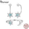 Bamoer 925 Sterling Silver Snowflake Moon Jewelry Set Crystal Blue Front-Back Stud Earrings Earrings for Women Winter Xmas Gift