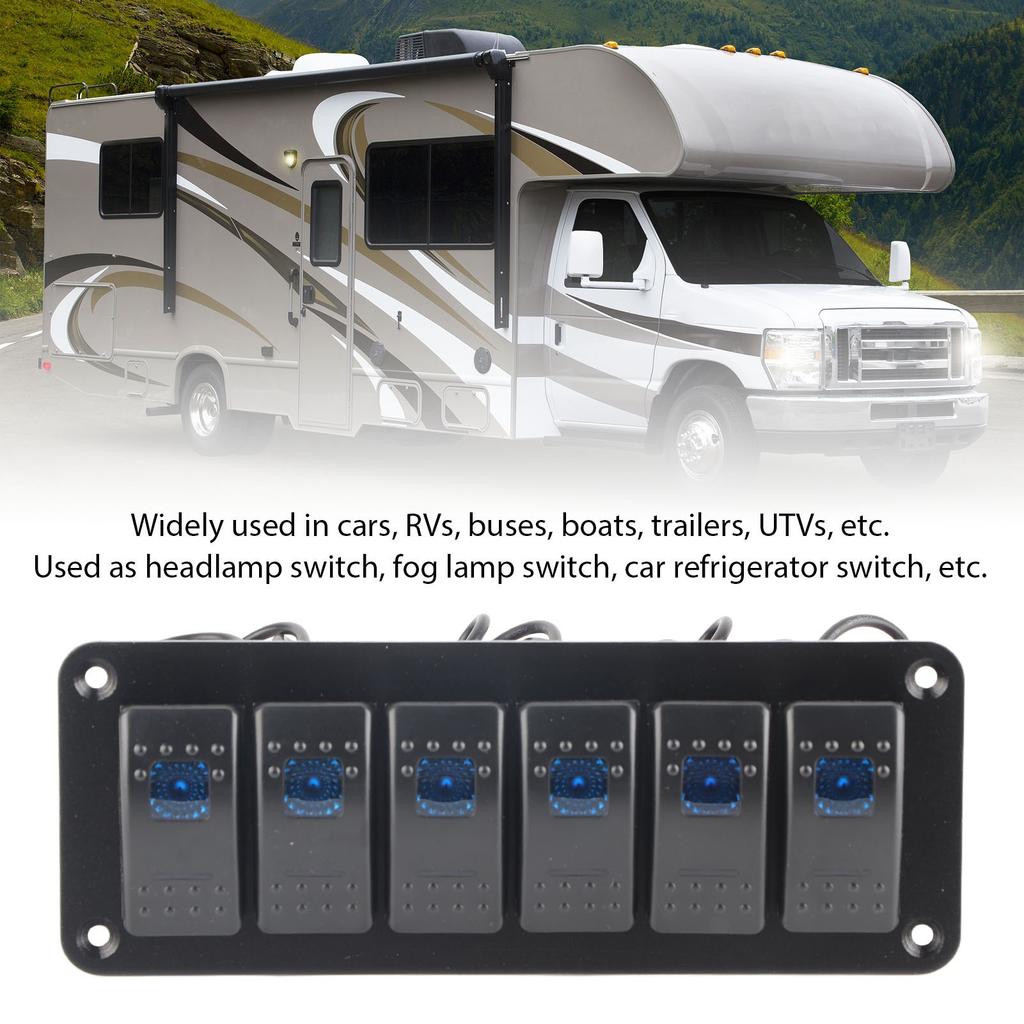 6 Gang Rocker   Panel LED Backlit On Off   Waterproof Circuit   for Car RV Bus Marine Boat ATV UTV