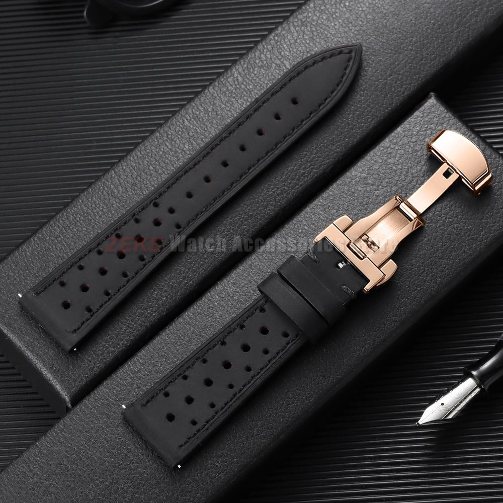 Quick Release Vintage Leather Watch Strap Stitching Cowhide Band for Omega 18/19/20/21/22/24mm Deployment Clasp Wrist Bracelet