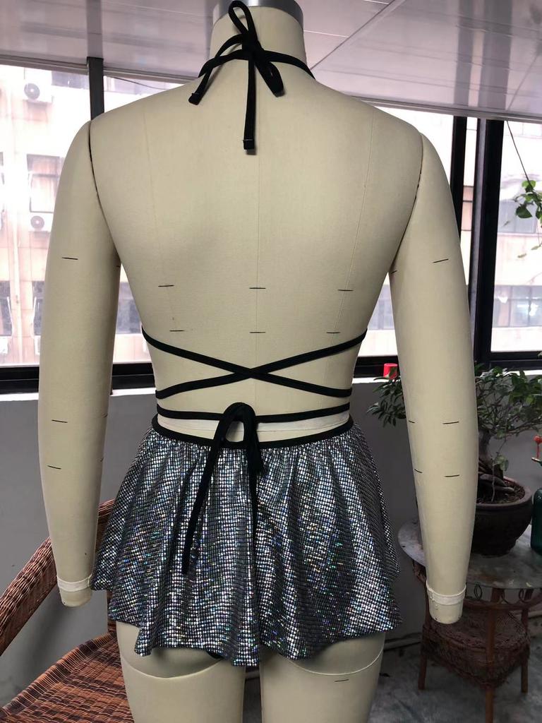 3 Pieces Bikini Dress Sexy Women Swimsuits Female Swimwear Sparkling Silver Bikinis Set Summer Biquini Swimming Suits Beachwear