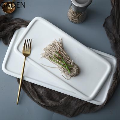 Reinweißer rechteckiger flacher Keramikteller, europäischer Brotteller, Kuchenblech, Dessertteller, Sushi-Sashimi-Teller, Hotel-Präsentationsteller