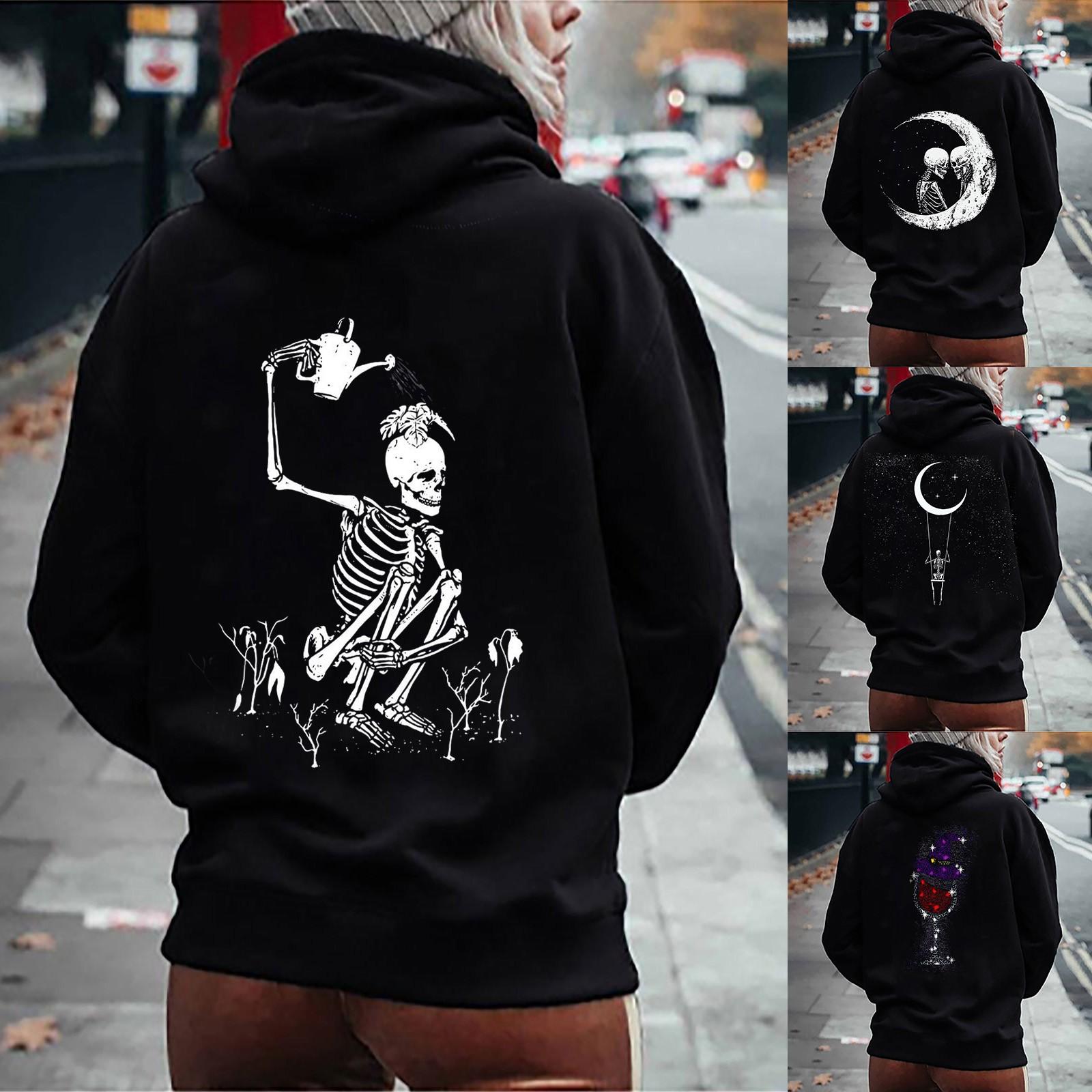 

Ladies Casual Loose Halloween Print Plus Size Hooded Long Sleeve Sweatshirt