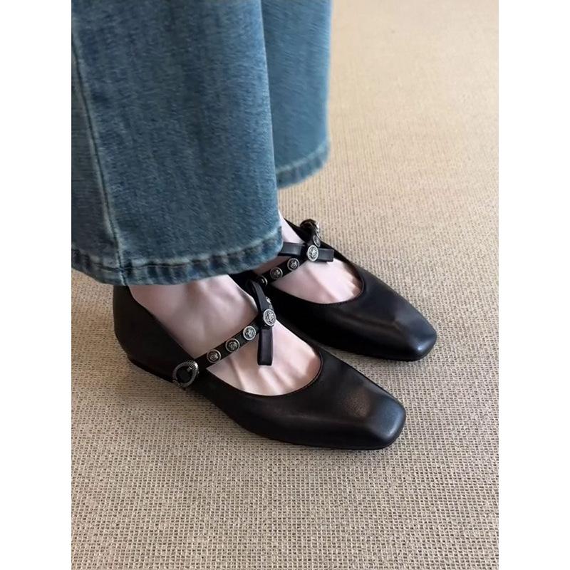 Super soft lambskin leather law shoes single shoes women's new flat ballet shoes shallow mouth with skirt Mary Jane shoes