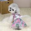 Dog Princess Dress with Floral Pattern Ruffle Sleeveless Puppy Summer Dress with Lace Bow Elastic Breathable Pet Clothes for Small Dogs Cats