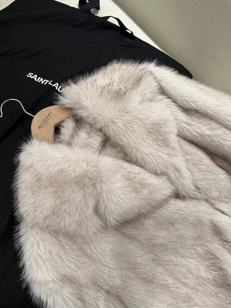 Women's Winter Fox Fur Coat - Short, Fluffy, Large Lapel Design