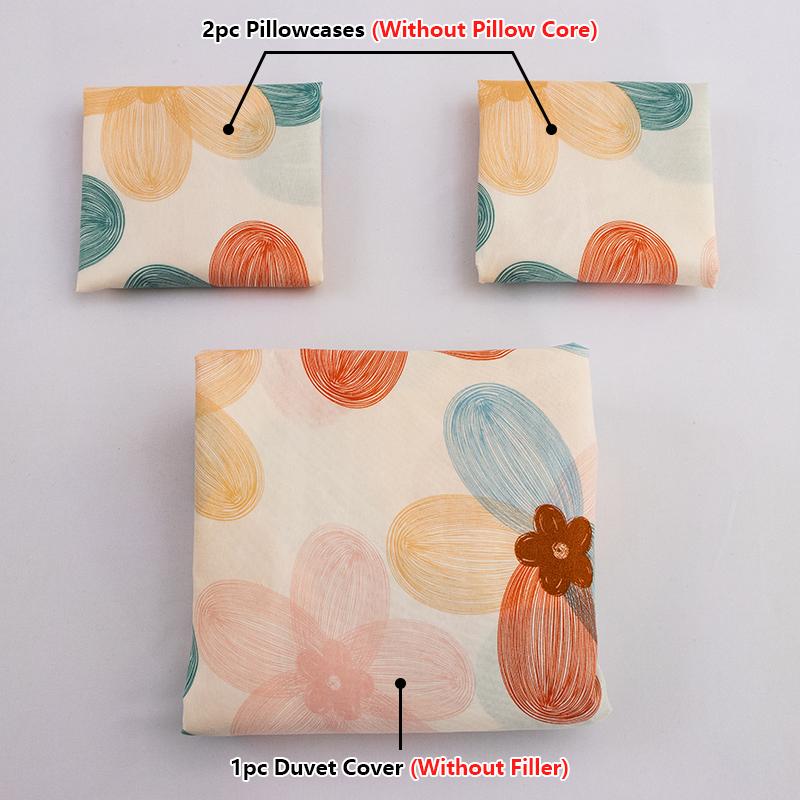 3-teiliges Bettwäscheset Flower World Hautfreundlich 100% Polyester 1 Bettbezug 2 Kissenbezüge Ohne Füllung Vier Jahreszeiten Heimdeko