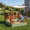 Wood Sandpit with Canopy, Storage Bins, Funnel, Liner, Chutes, Bucket with Tap, 116 X 112.5 X 128 Cm, Green