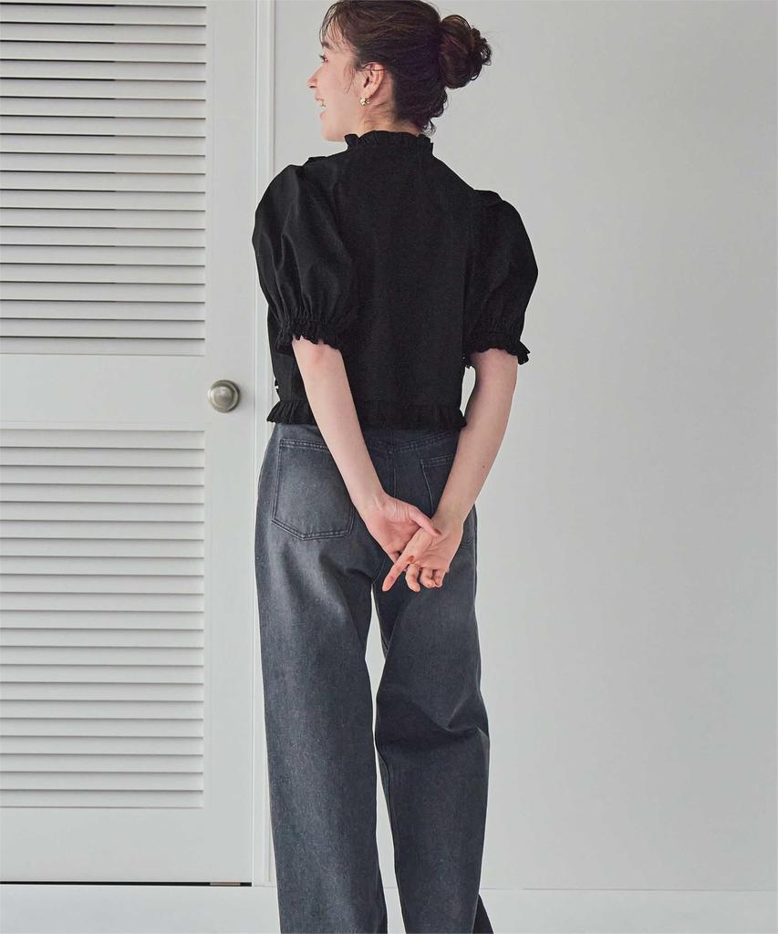 Titibait Ruffle Lace Design Blouse AFXP4267 L Black Women's