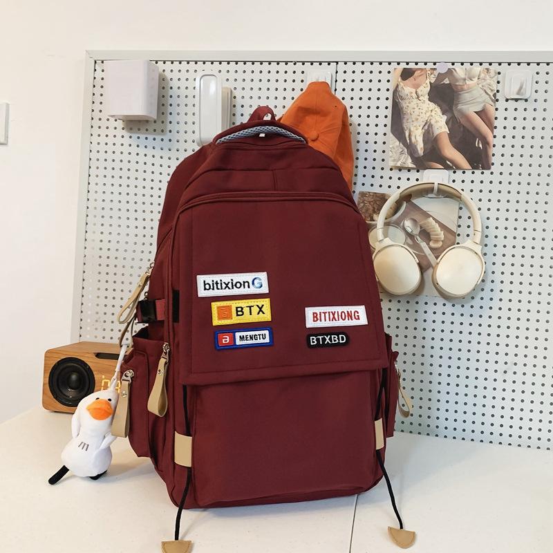 School Bag Men S Trendy Cool College Student Couple Backpack Retro Contrasting Color Middle School Student Large-Capacity Backpack Single pack красный