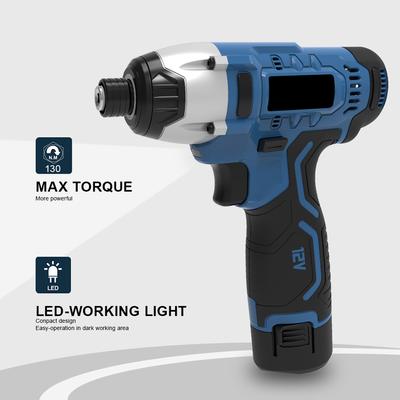Sladdlös slagdrivrutinsats, 1/4" hex Power slagborrmaskin med 2,0Ah/12V Li-ion-batteri, 1 timme