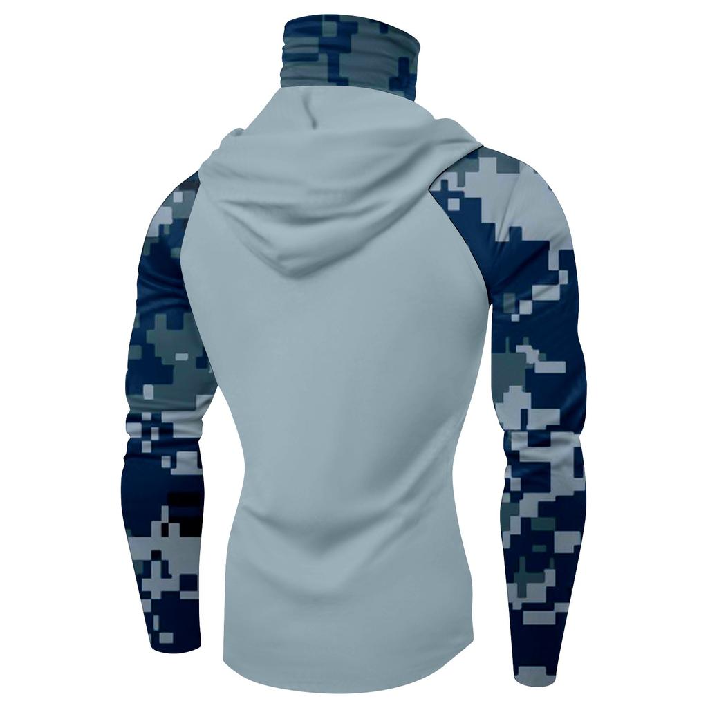 Men Long Sleeve Hooded Shirt with Face Covering Digital Print Raglan Design Lightweight Pullover for Outdoor Use