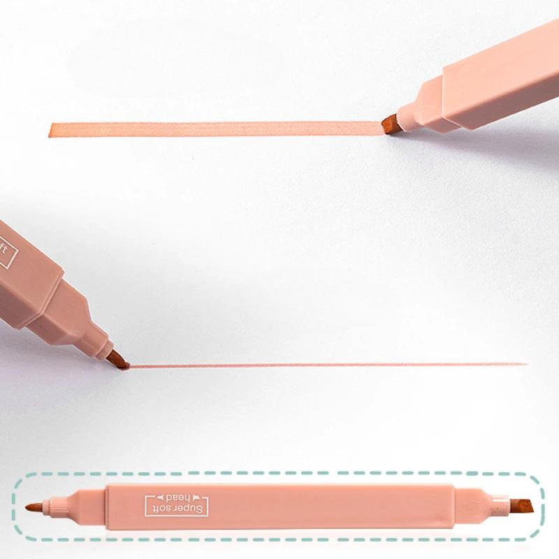 6Pcs Morandi Color Double Head Highlighters for Students Notes Quick Dry Drawing Color Markers Art School Supplies Stationery