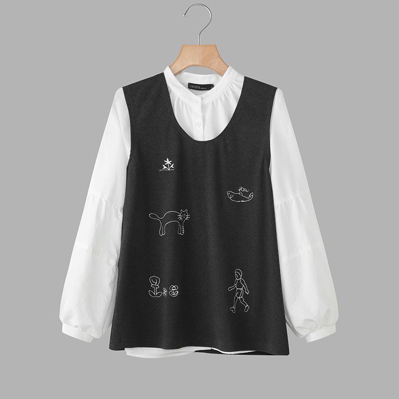 ZANZEA Women Casual Round Neck Long Sleeve Patchwork Blouse