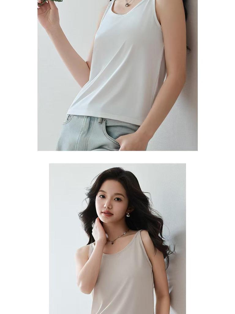 2026 New Arrival Women's Seamless U-Neck Ice Silk Camisole - One Size, Solid Color Sleeveless Top
