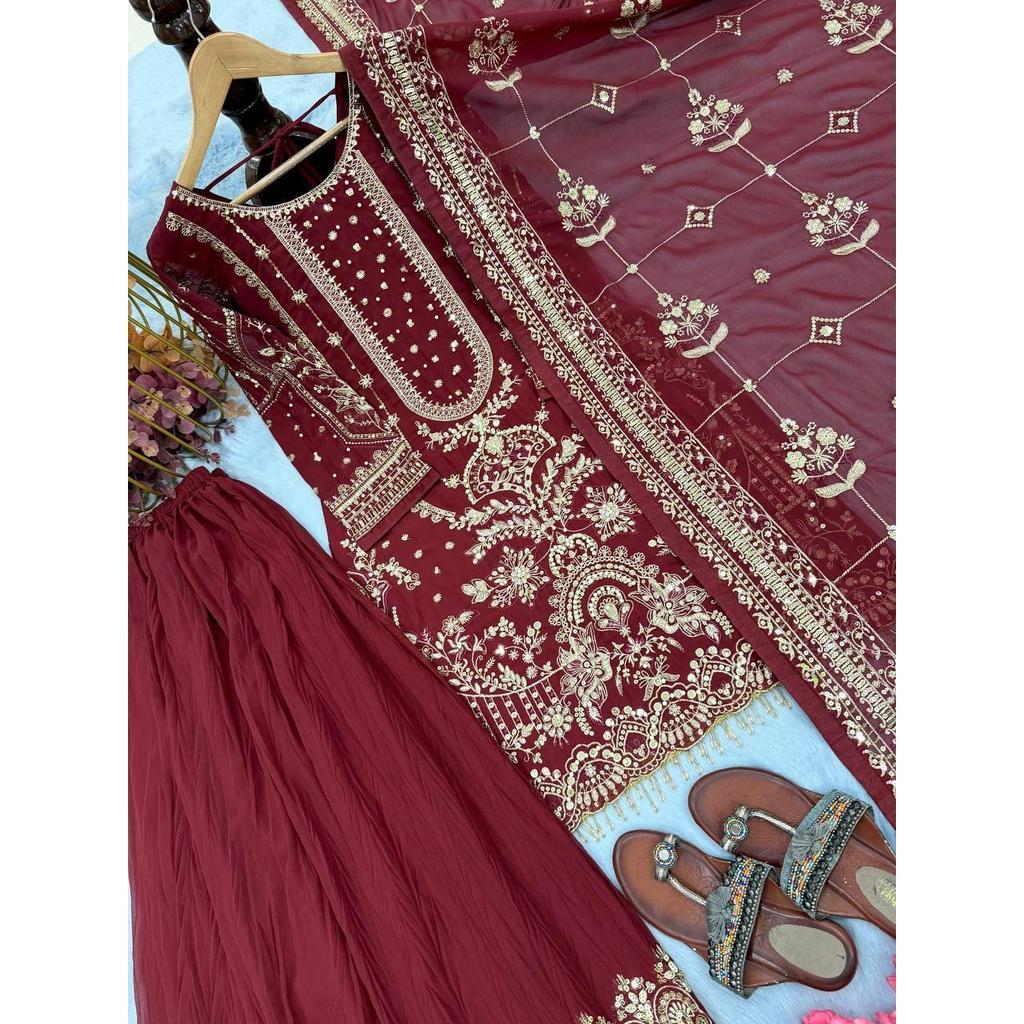 *Launching New  Đěsigner Party Wear Look Pur Heavy Faux Georgette Top Plazzo & Dupatta Set