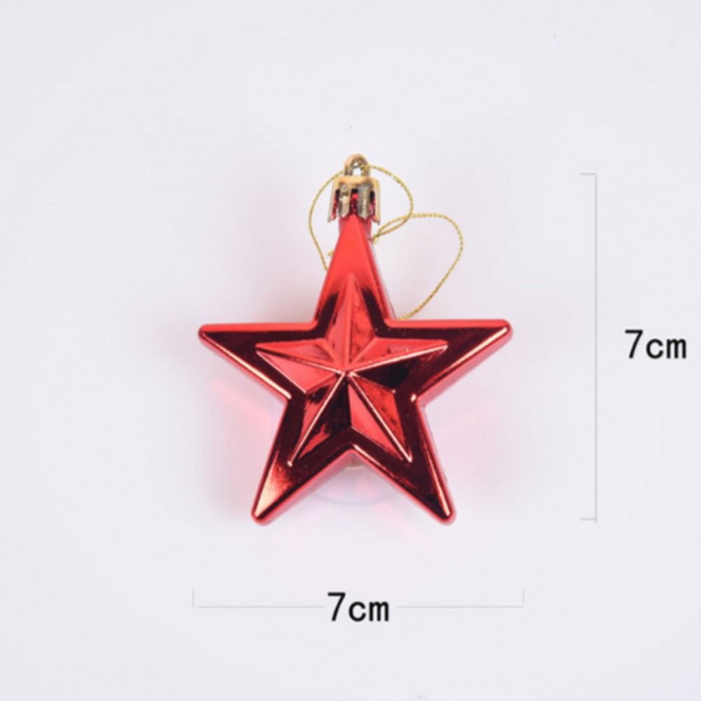 6Pcs/Set 7cm Christmas Tree Ornaments Plastic Glitter Mini Christmas Tree Five-pointed Star 6 Colors Xmas Hanging Ornaments