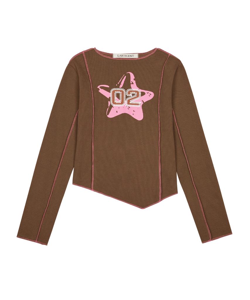 LARTIGENT L6 Overlock Unbalance Sleeve Tee(Brown)