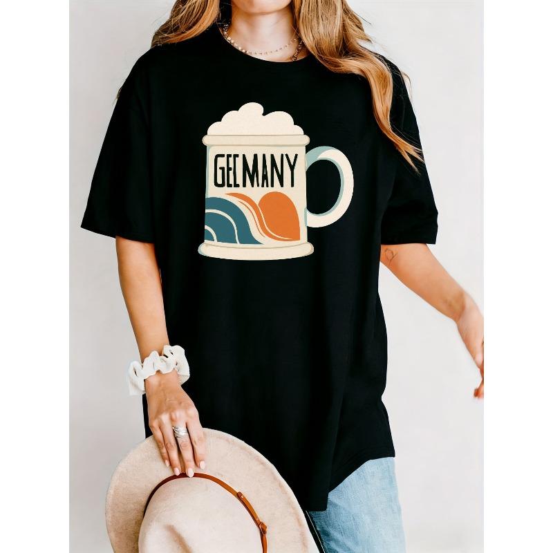 

Graphic T-Shirt Featuring a German Beer Mug - a Casual Black Crew Neck Short Sleeve Tee Adorned with GERMANY Text And Flag Colors, S чёрный