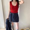 Versatile Red Knitted Small Vest Women's Spring Summer New Korean Version Slim and Thin Outer Sleeveless Top