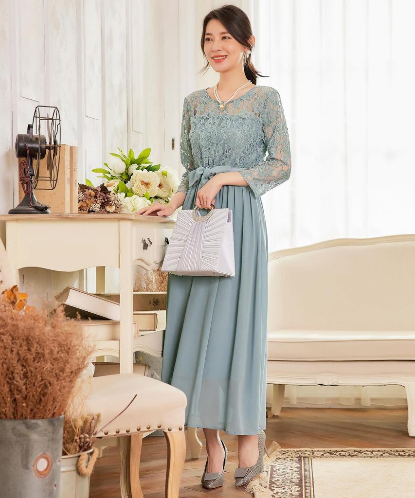 Hanmall Gray Party Formal Round Suitable for Weddings and Plus LON515 Dress, Lace, Dress, Embroidered, 3/4 Sleeves, Neck, Receptions, Sizes,