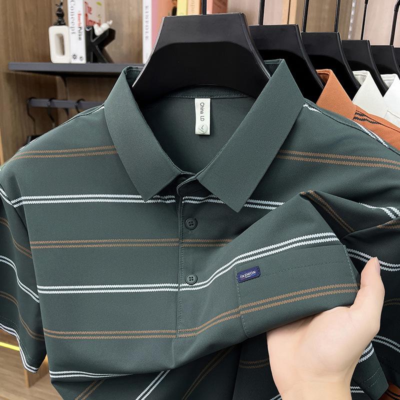 Polo Estiva a Righe da Uomo con Revers e Tasca Vera - Top Casual da Lavoro a Maniche Corte
