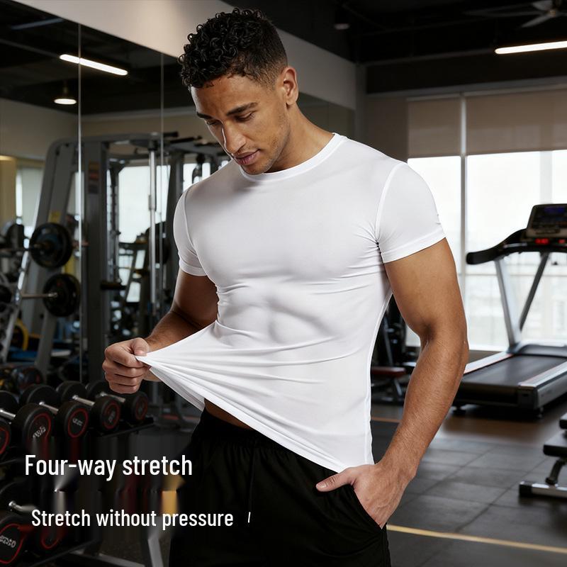 Men's Quick-Dry Short Sleeve Sports T-Shirt - Breathable, Sweat-Wicking, Elastic, Tight Fit for Running, Basketball, and Training