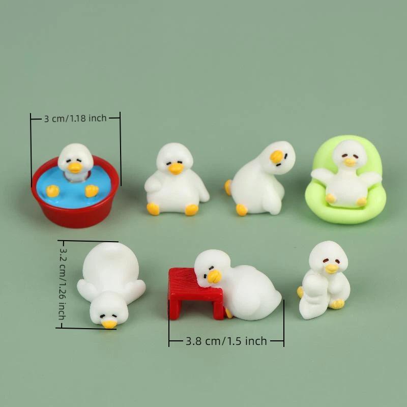 Adorable 7Pcs White Mini Duck Figurines Micro Animal Ornaments for Birthday Gift Home Living Room Decor