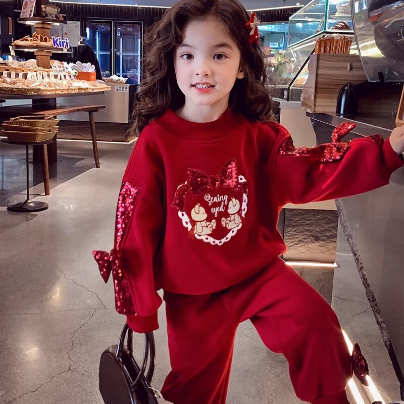 MIMIHELLO Girls  Plush Sweatshirt & Sweatpants Set 100cm