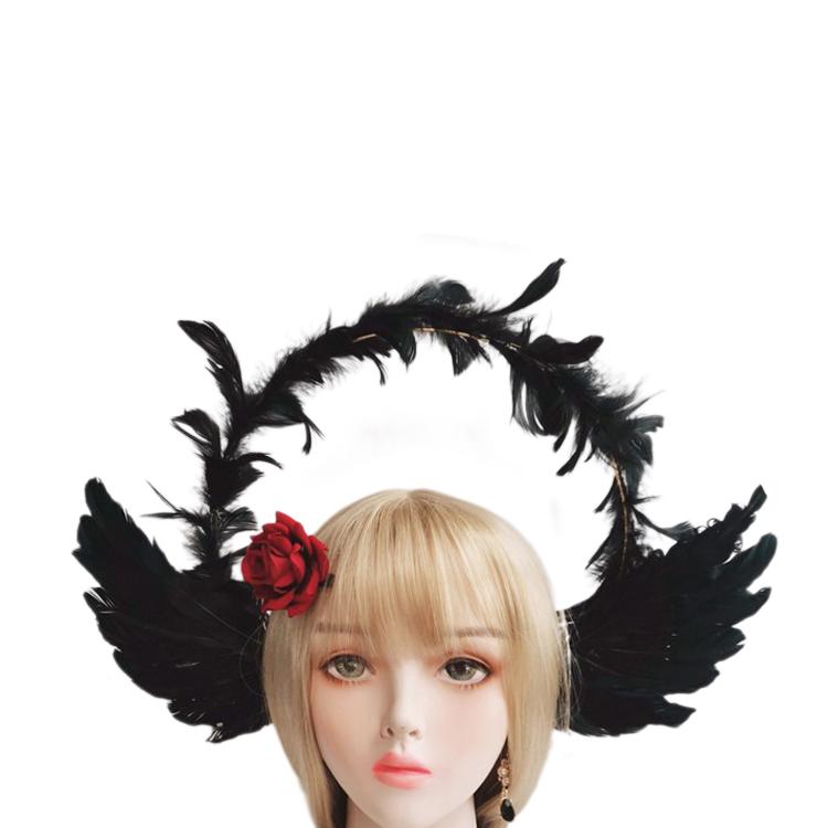 

Black Angel Wing Goddess Halo Crown Headband Women Gothic Hair Hoop Day of The Dead Halloween Renaissance Cosplay Hair Accessory